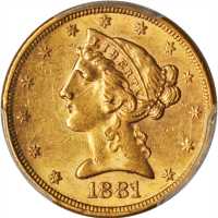 1881-S Liberty Head Half Eagle. AU-58 (PCGS).