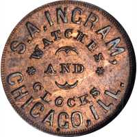 Illinois--Chicago. 1863 S.A. Ingram. Fuld-150AG-3a. Rarity-8. Copper. 19 mm. MS-63 RB (NGC).