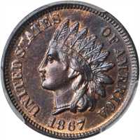 1867 Indian Cent. Snow-2, FS-303. Repunched Date. Unc Details--Scratch (PCGS).