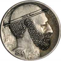 1914 Man with Beard and Hat. Host coin Very Fine.