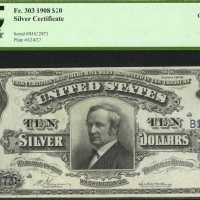 Fr. 303. 1908 $10 Silver Certificate. PCGS Choice About New 58.