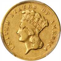 1870 Three-Dollar Gold Piece. VF-35 (PCGS).
