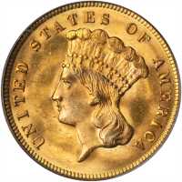 1874 Three-Dollar Gold Piece. MS-64 (PCGS). CAC. OGH.