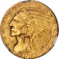 1910-S Indian Half Eagle. MS-61 (NGC).