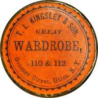 New York, Utica. 1867 T.L. Kingsley & Son Great Wardrobe. Bowers NY-9540. Silvered brass. 38 mm. Abo
