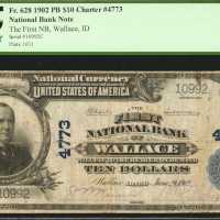 Wallace, Idaho. $10 1902 Plain Back. Fr. 628. The First NB. Charter #4773. PCGS Fine 15.
