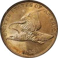 1858 Flying Eagle Cent. Large Letters, High Leaves Reverse (Style of 1857), Type I. MS-65 (NGC). CAC