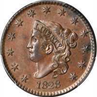 1828 Matron Head Cent. N-3. Rarity-2. Large Narrow Date. MS-61 BN (PCGS).