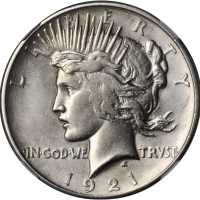 1921 Peace Silver Dollar. High Relief. AU-55 (NGC).