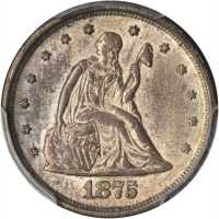 1875-S Twenty-Cent Piece. BF-15. Rarity-3. Misplaced Date, Repunched Mintmark. MS-62 (PCGS). CAC.