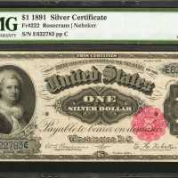 Fr. 222. 1891 $1 Silver Certificate. PMG Choice Uncirculated 63 EPQ.