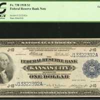 Fr. 738. 1918 $1 Federal Reserve Bank Note. Kansas City. PCGS Gem New 65.