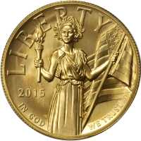 2015-W High Relief $100 Gold Coin. First Strike. Edmund C. Moy and John Mercanti Signatures. MS-70 (