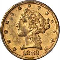 1883 Liberty Head Half Eagle. MS-61 (PCGS).