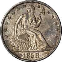 1858-O Liberty Seated Half Dollar. WB-7. Rarity-3. Misplaced Date. AU-53 (PCGS).