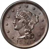1850 Braided Hair Cent. N-12. Rarity-1. MS-65 BN (PCGS). CAC.