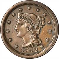 1852 Braided Hair Cent. N-5. Rarity-2. AU-55.
