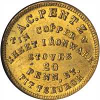 Pennsylvania--Pittsburgh. 1863 Alfred C. Pentz. Fuld-765O-2b. Rarity-9. Brass. 19 mm. MS-63 (NGC).