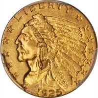 1925-D Indian Quarter Eagle. AU-58 (PCGS).