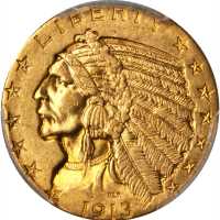 1913 Indian Half Eagle. MS-62 (PCGS).