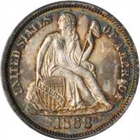 1868 Liberty Seated Dime. Fortin-103. Rarity-5. Repunched Date. MS-65 (PCGS).