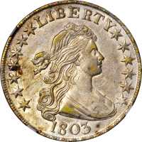 1803 Draped Bust Half Dollar. O-101, T-1. Rarity-3. Large 3, Small Reverse Stars. AU-50 (NGC).