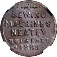 1863 Eagle / Sewing Machines Neatly Repaired. Fuld-156/524 a. Rarity-8. Copper. 19 mm. MS-64 BN (NGC