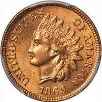 1869 Indian Cent. MS-64 RB (PCGS).