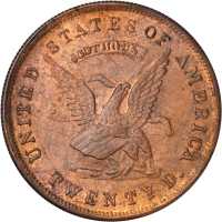 1853 United States Assay Office of Gold $20. Struck Copy of K-18. Copper. MS-60 RB (Uncertified).