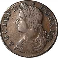 1787 Connecticut Copper. Miller 41-ii, W-4235. Rarity-4. Draped Bust Left, AUCTOPI, ET IIB. VF-35.