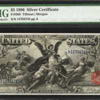 Fr. 268. 1896 $5 Silver Certificate. PMG Superb Gem Uncirculated 67 EPQ.