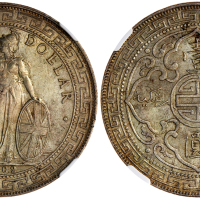 1902-B英国贸易银元，NGC MS63 金黄色包浆