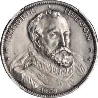 1909 Hudson-Fulton Celebration. Hendrik Hudson Daalder. Silver. 38 mm. HK-369a, DeLorey-74. Rarity-7