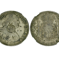 1834年墨西哥1804年8 Reals 银币(加盖菲律宾)，NGC VF Details。Ray Czahor藏品