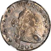 1806 Draped Bust Half Dollar. O-107a, T-3. Rarity-4+. Knobbed 6, Small Stars. AU-55 (NGC).