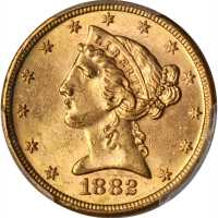 1882-S Liberty Head Half Eagle. MS-63 (PCGS).