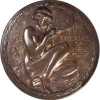 1909 New Theatre of New York Medal. Bronze. 102 mm. By Bela Lyon Pratt. Miller-25. Trimmed Edge. MS-