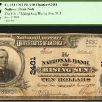 Rising Sun, Maryland. $10 1902 Plain Back. Fr. 633. The NB. Charter #2481. PCGS Fine 15.