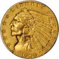 1908 Indian Quarter Eagle. MS-62 (PCGS).