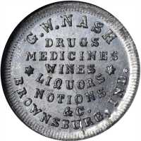 Indiana--Brownsburg. Undated (1861-1865) George W. Nash. Fuld-145A-1i. Rarity-9. Tin-Plated. 19 mm. 