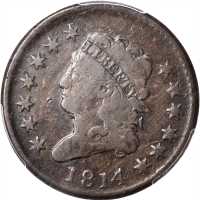 1814 Classic Head Cent. S-295. Rarity-1. Plain 4. Fine-12 (PCGS).