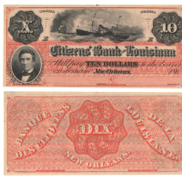 1860年代美国新奥尔良路易斯安那州10元，未流通
