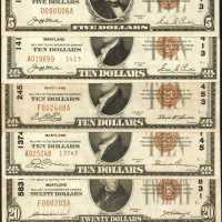 Lot of (6) 1929 Maryland National Bank Notes. Very Fine to Extremely Fine.