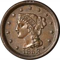 1853 Braided Hair Cent. N-6. Rarity-1. MS-60 Residue.