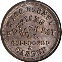 1863 Indian Head / $100 Bounty. Fuld-73/525 a. Rarity-4. Copper. 19 mm. MS-62 BN (NGC).