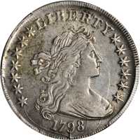1798 Draped Bust Silver Dollar. Heraldic Eagle. BB-119, B-29. Rarity-4. Pointed 9, Close Date. EF De