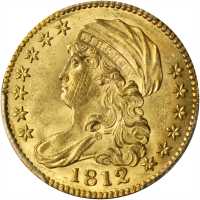 1812 Capped Bust Left Half Eagle. BD-1. Rarity-3. Wide 5 D. MS-63 (PCGS).
