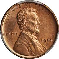 1914-S Lincoln Cent. MS-64 RD (PCGS). Gold Shield Holder.