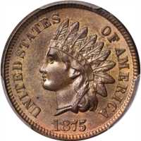 1875 Indian Cent. MS-63 BN (PCGS).