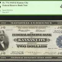 Fr. 774. 1918 $2 Federal Reserve Bank Note. Kansas City. PCGS Extremely Fine 40 PPQ.